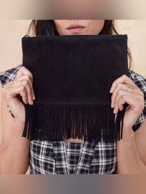 MADEWELL Leather & Suede Fringe Clutch black O/S Like new
